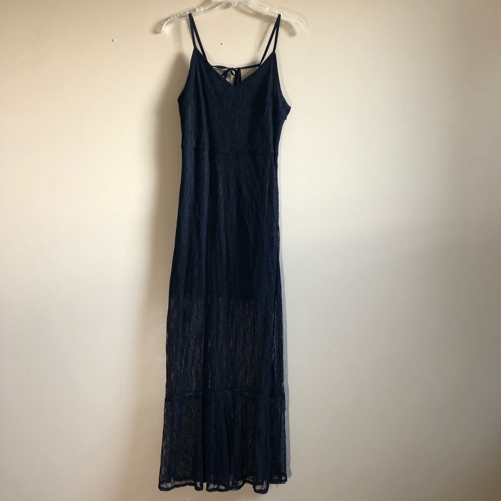 AngelEye Lace maxi dress sleeveless tie back lined Floral V-neck Spagheti C